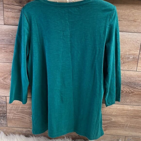 Coral Bay PS Ladies Emerald Green Scoop Neck 3/4 Sleeve Beaded Top Palm Tree - Picture 5 of 6